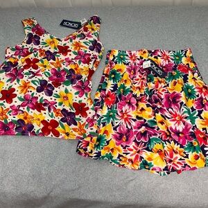 Y2K 90s Honors Floral Short Set Medium High Waisted Summer Coconut Girl Beach